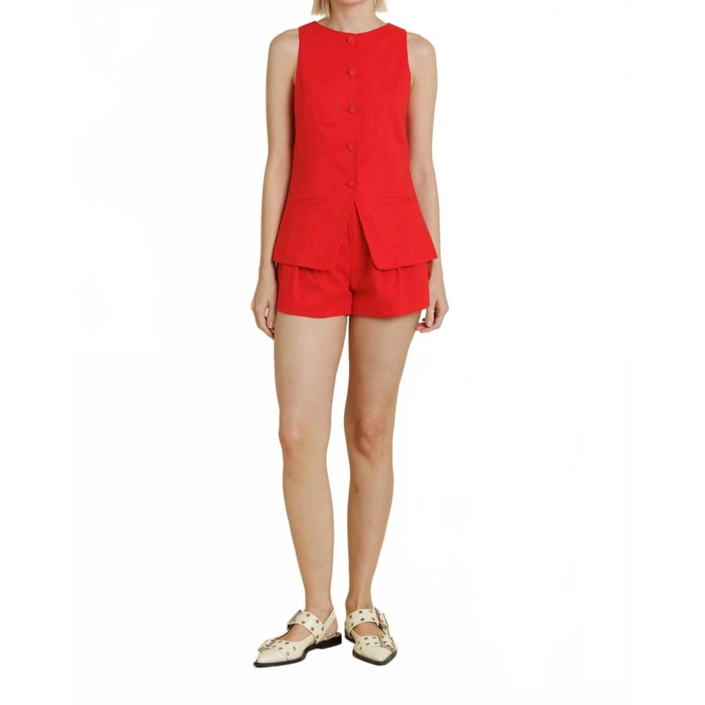NEW AUREUM lula linen-blend sleeveless vest in red